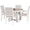 TREXM 5-Piece Dining Table Set, Two-Size Round To Oval Extendable Butterfly Leaf Wood Dining Table and 4 Upholstered Dining Chairs with Armrests (Brow