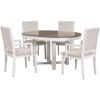 TREXM 5-Piece Dining Table Set, Two-Size Round To Oval Extendable Butterfly Leaf Wood Dining Table and 4 Upholstered Dining Chairs with Armrests (Brow