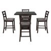 TREXM 5-Piece Wooden Counter Height Dining Set with Padded Chairs and Storage Shelving (Espresso)