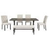 TREXM 6-Piece Farmhouse Dining Table Set 72" Wood Rectangular Table, 4 Upholstered Chairs with Bench (Gray)