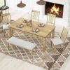 TREXM 6-Piece Retro 72'L Rectangular Dining Table Set with 4 Drawers, 4 Upholstered Chairs & 1 Bench for Dining Room (Natural Wood Wash)