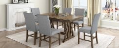TOPMAX Mid-Century Solid Wood 7-Piece Dining Table Set Extendable Kitchen Table Set with Upholstered Chairs and 12" Leaf for 6, Golden Brown+Gray Cush