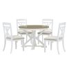 TREXM 5-Piece Retro Functional Dining Table Set Extendable Round Table and 4 Upholstered Chairs for Dining Room and Living Room (Brown+Antique White)