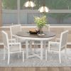 TREXM 5-Piece Dining Table Set, Two-Size Round To Oval Extendable Butterfly Leaf Wood Dining Table and 4 Upholstered Dining Chairs with Armrests (Brow