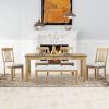 TREXM 6-Piece Retro 72'L Rectangular Dining Table Set with 4 Drawers, 4 Upholstered Chairs & 1 Bench for Dining Room (Natural Wood Wash)
