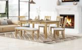 TREXM 6-Piece Retro 72'L Rectangular Dining Table Set with 4 Drawers, 4 Upholstered Chairs & 1 Bench for Dining Room (Natural Wood Wash)
