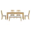 TREXM 6-Piece Retro 72'L Rectangular Dining Table Set with 4 Drawers, 4 Upholstered Chairs & 1 Bench for Dining Room (Natural Wood Wash)