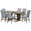 TOPMAX Mid-Century Solid Wood 7-Piece Dining Table Set Extendable Kitchen Table Set with Upholstered Chairs and 12" Leaf for 6, Golden Brown+Gray Cush