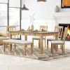 TREXM 6-Piece Retro 72'L Rectangular Dining Table Set with 4 Drawers, 4 Upholstered Chairs & 1 Bench for Dining Room (Natural Wood Wash)