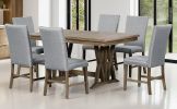 TOPMAX Mid-Century Solid Wood 7-Piece Dining Table Set Extendable Kitchen Table Set with Upholstered Chairs and 12" Leaf for 6, Golden Brown+Gray Cush