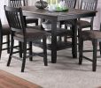 Transitional Dining Room 7pc Set Dark Coffee Rubberwood Counter Height Dining Table w 2x Shelfs and 6x High Chairs Fabric Upholstered seats Unique Bac