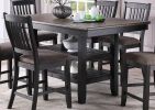 Transitional Dining Room 7pc Set Dark Coffee Rubberwood Counter Height Dining Table w 2x Shelfs and 6x High Chairs Fabric Upholstered seats Unique Bac