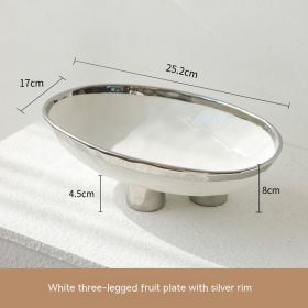 Porcelain Modern Minimalist Creative Handmade Ceramic Three Feet High Foot Fruit Plate (Option: Silver Edge White)